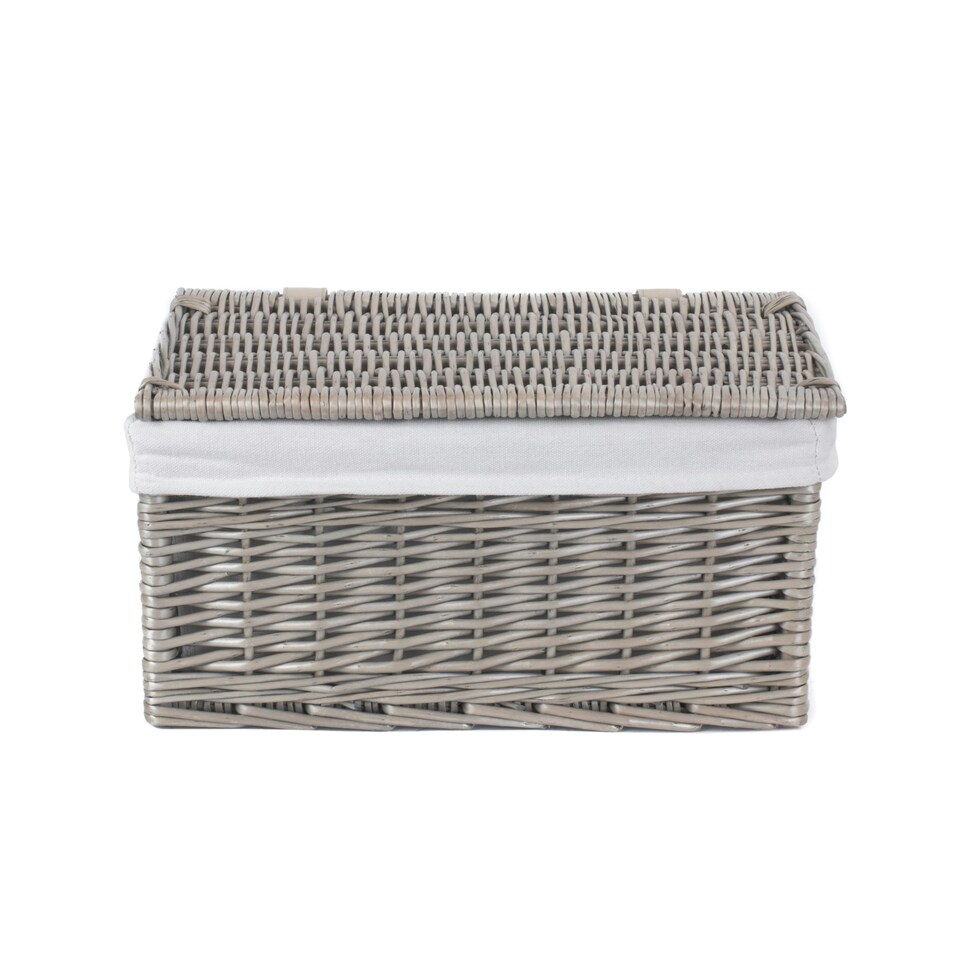 image 1 of Medium Antique Wash Cotton Lined Wicker Storage Basket | Brown | Brown
