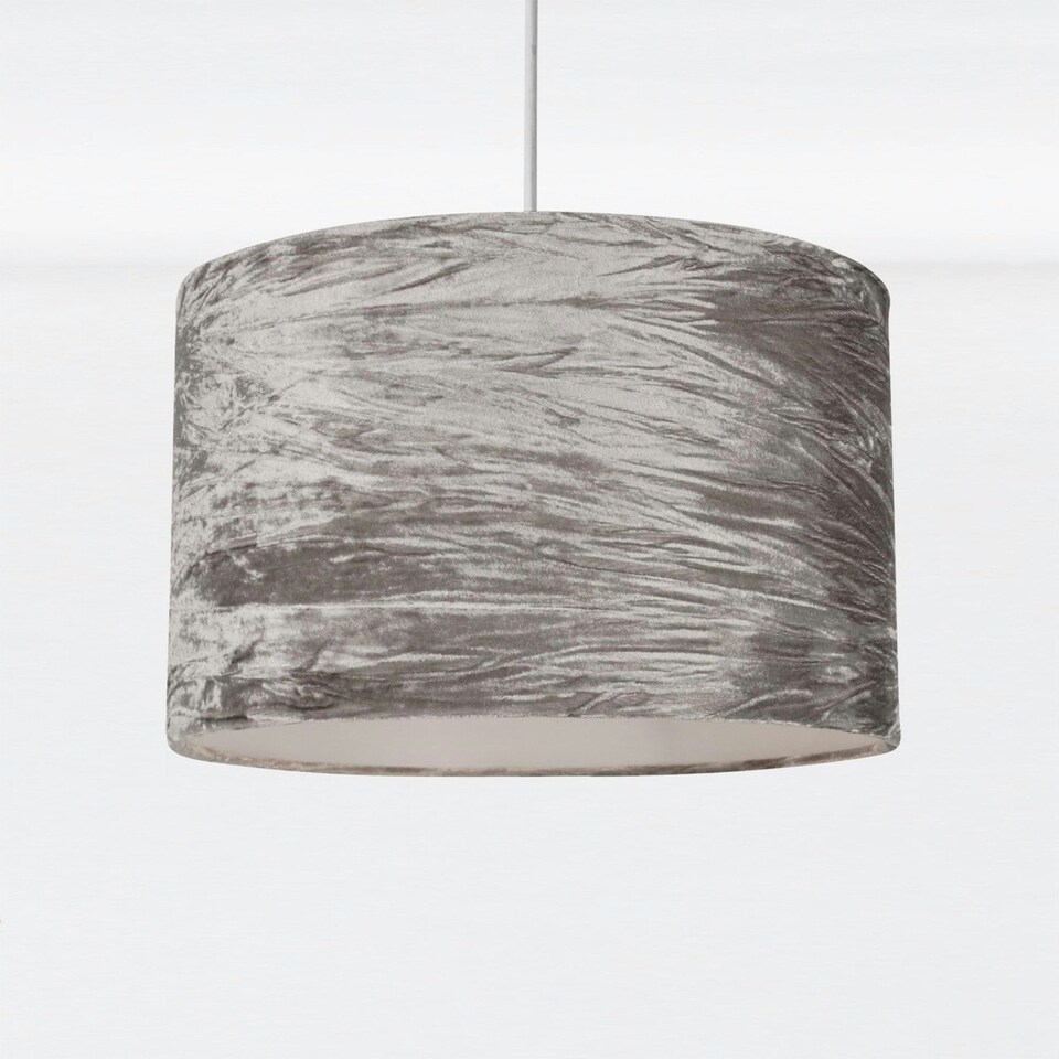 image 1 of First Choice Lighting Grey Crushed Velvet Easy Fit Light Shade Grey