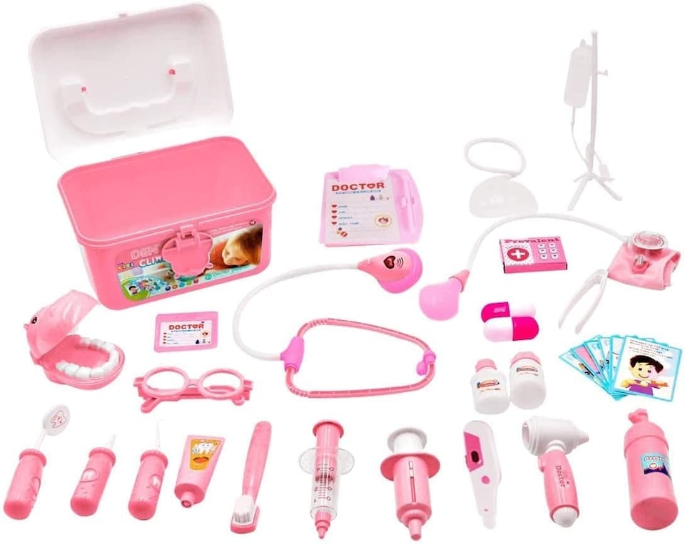 image 1 of Doctor & Dentist Role Play Carrycase - Electronic Medical Play Set with Lights, Sounds & 30 plus Accessories (Pink)