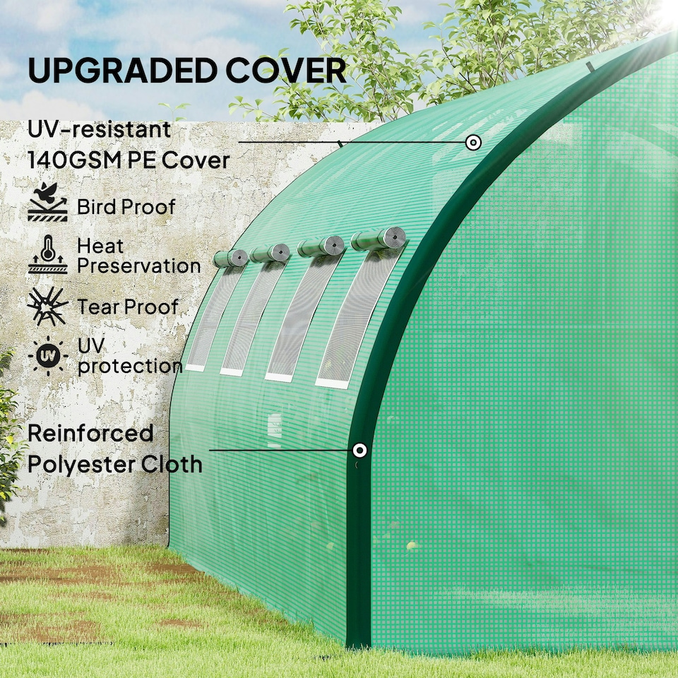 image 1 of Outsunny Tunnel Greenhouse, Upgraded Structure, Hinged Doors, 6 x 3(m), Green