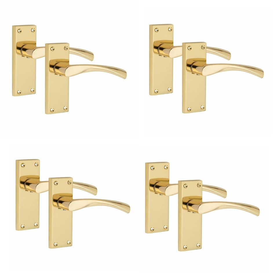 image 1 of Golden Grace 4 Pairs Victorian Scroll Astrid Handle Latch Door Handles in Gold Polished Brass with 120mm x 40mm Backplate Gold