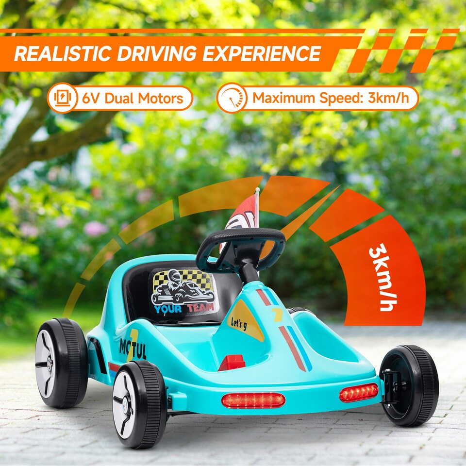 image 1 of AIYAPLAY 6V Electric Go Kart w/ Music, Light, Horn, for Ages 3-5 Years, Blue