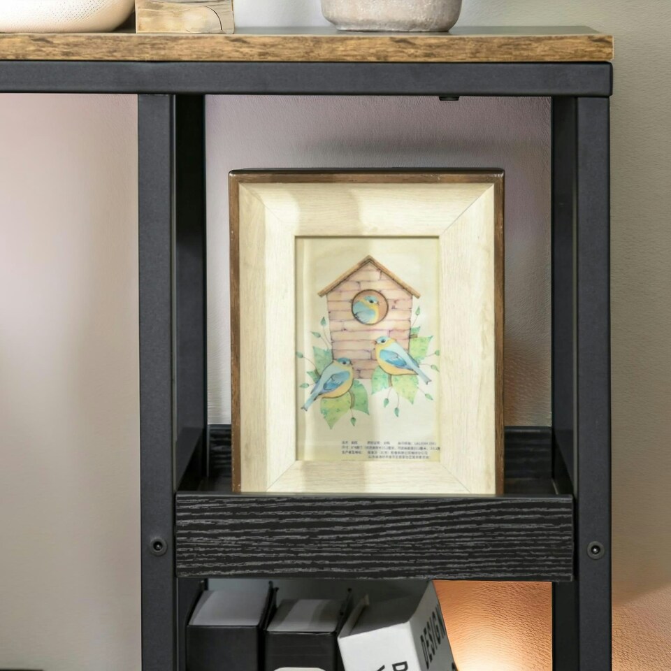 image 1 of Industrial C Shaped Side Table 3-Tier With Wheels Brown