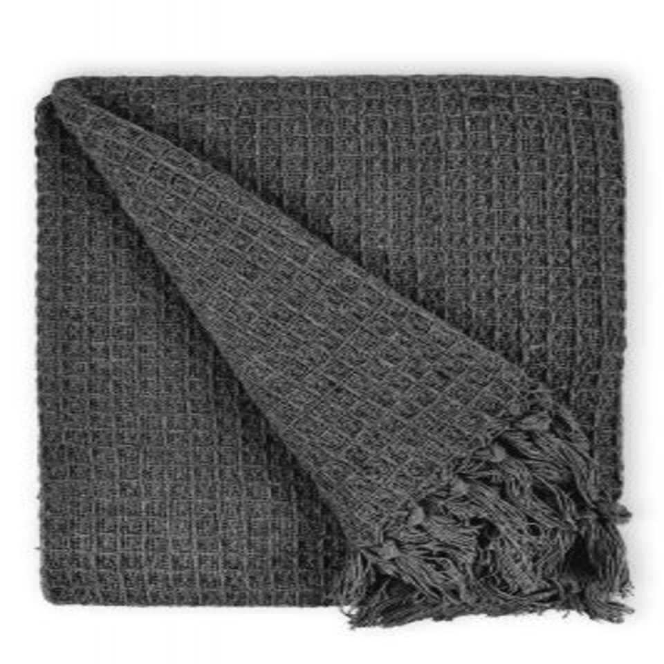 image 1 of Waffle Collection Recycled Cotton Throw in Charcoal (50" x 60")