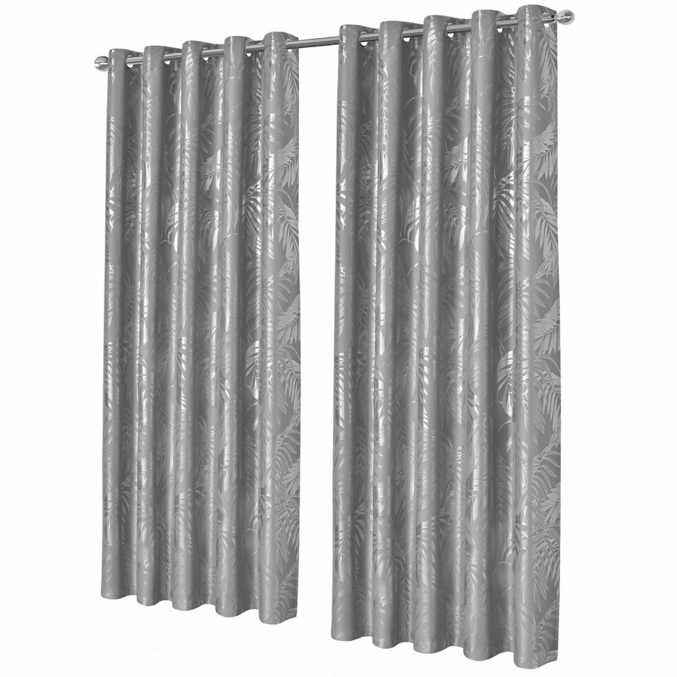 Leaf Sparkle Blackout Curtains in Silver, 228cm x 228cm Silver | Silver