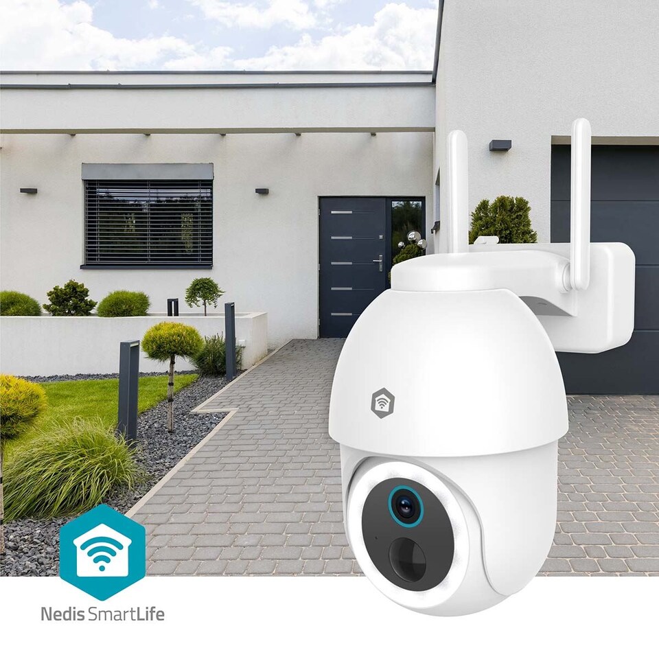 image 1 of Nedis Smart Outdoor Security Camera, 4K HD, Floodlight & Colour Night Vision, 355 Degree Pan & Tilt, Motion Detection, Auto-Tracking, AI Human Detection, 2-Way Audio - White