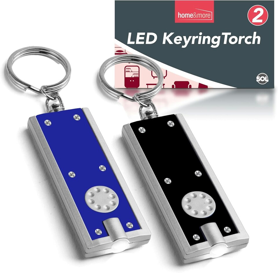 image 1 of SOL 2pk LED Keyring Torch - Pocket Torch with Built-in Batteries