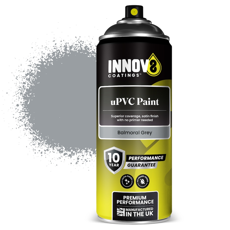 image 1 of Innov8 Coatings uPVC Spray Paint 400ml – Balmoral Grey Aerosol Paint for uPVC Windows, Doors & Conservatories – Fast Dry Satin Finish