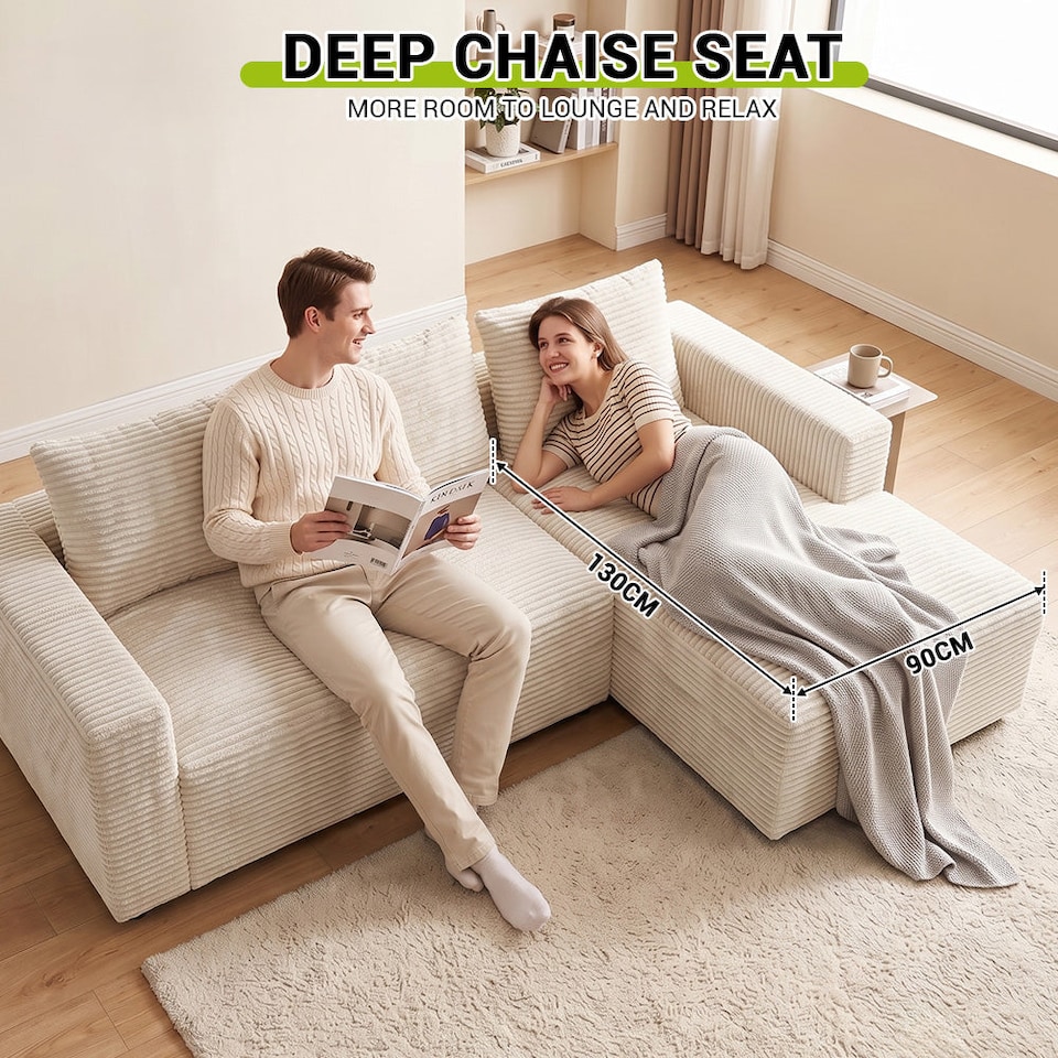 image 1 of Rattantree L Shaped Modular Sofa Corduroy Sectional Couch With Chaise