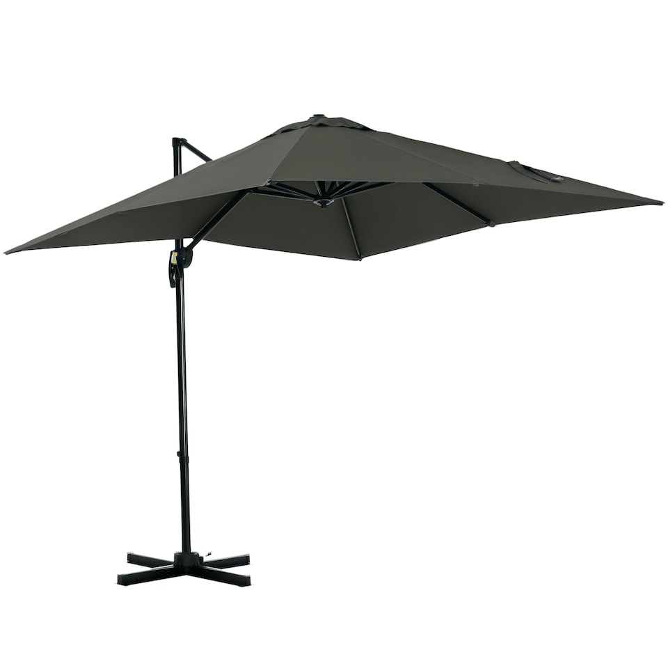 image 1 of Outsunny Square Cantilever Roma Parasol, 360-Degree Rotation, Grey