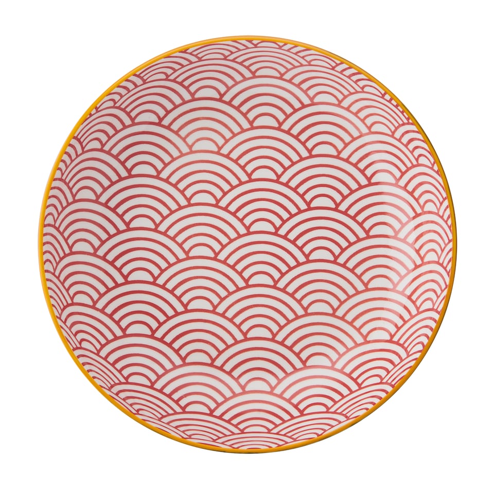 image 1 of Mikasa Set of 4 Red and Blue Arc 2 Toned Stoneware Pasta Bowls