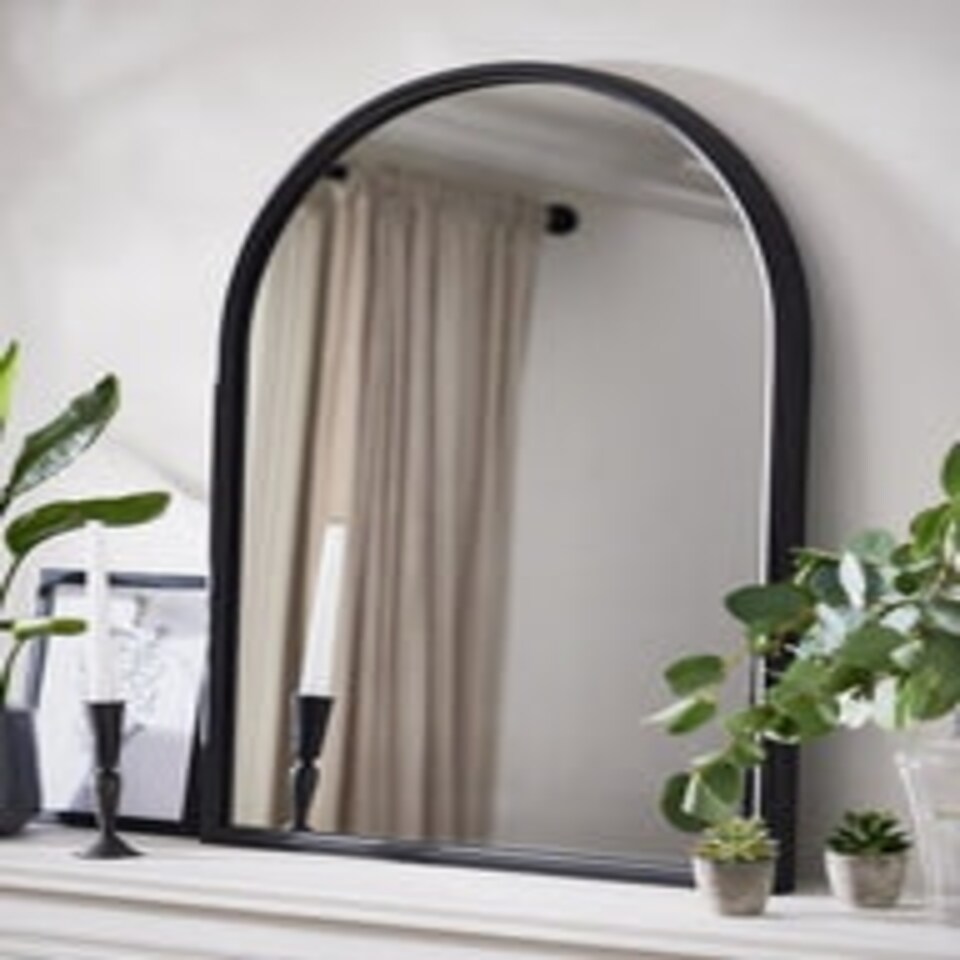 image 1 of Classic Indoor Arched Iron Mirror Black