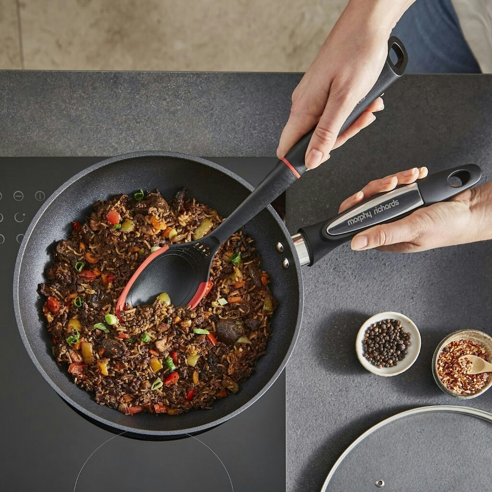 image 1 of Morphy Richards 28cm Forged Aluminium Lidded Frying Pan - Black