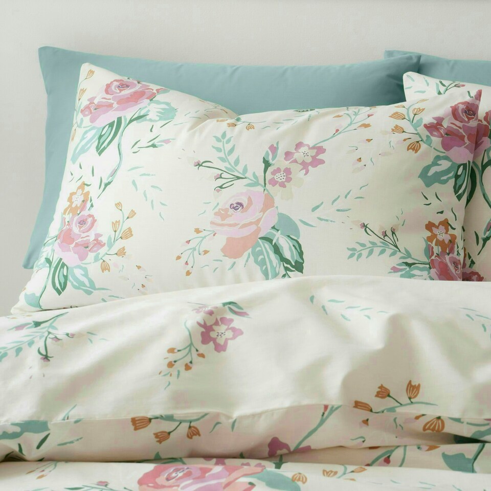 image 1 of Portfolio Home Rose Garden Floral Bedding Duvet Cover Set | Cream | Double