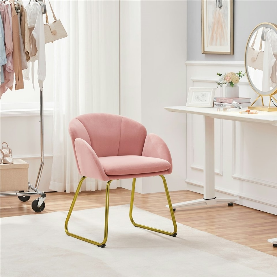 image 1 of Yaheetech Flower Shape Velvet Armchair with Golden Metal Legs