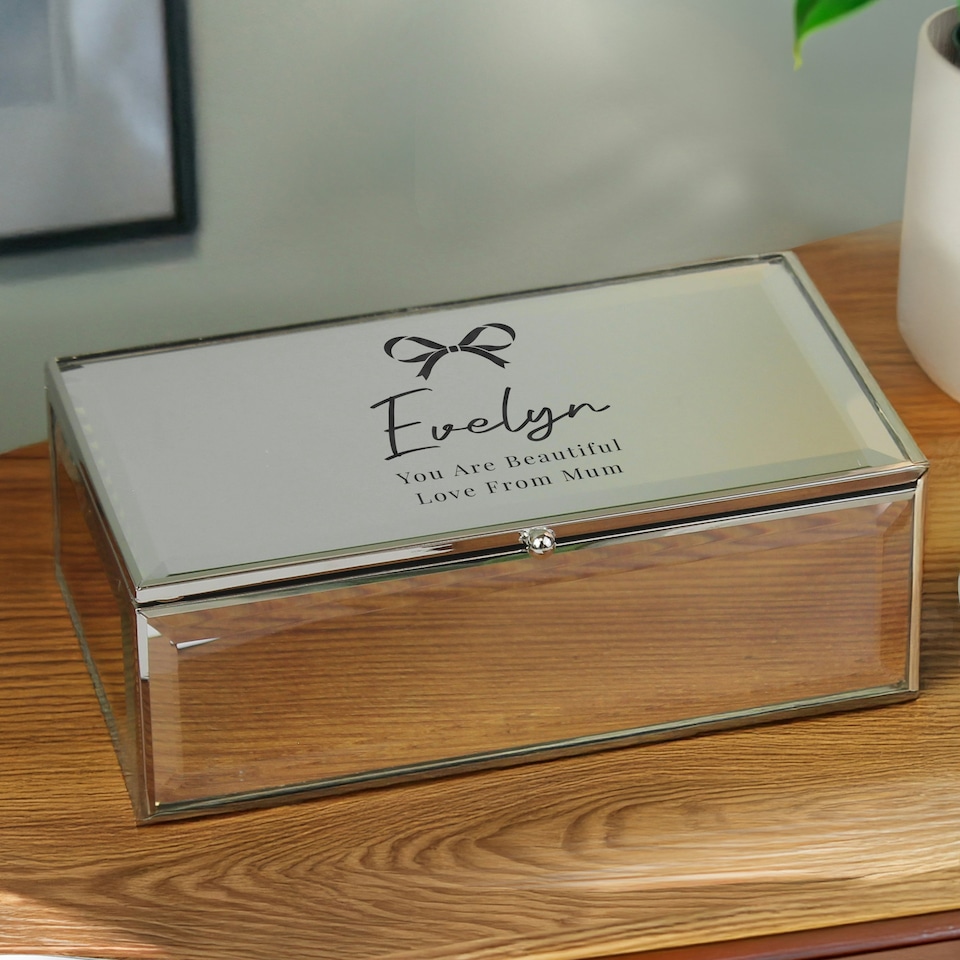 image 1 of Personalised Bow Mirrored Jewellery Box