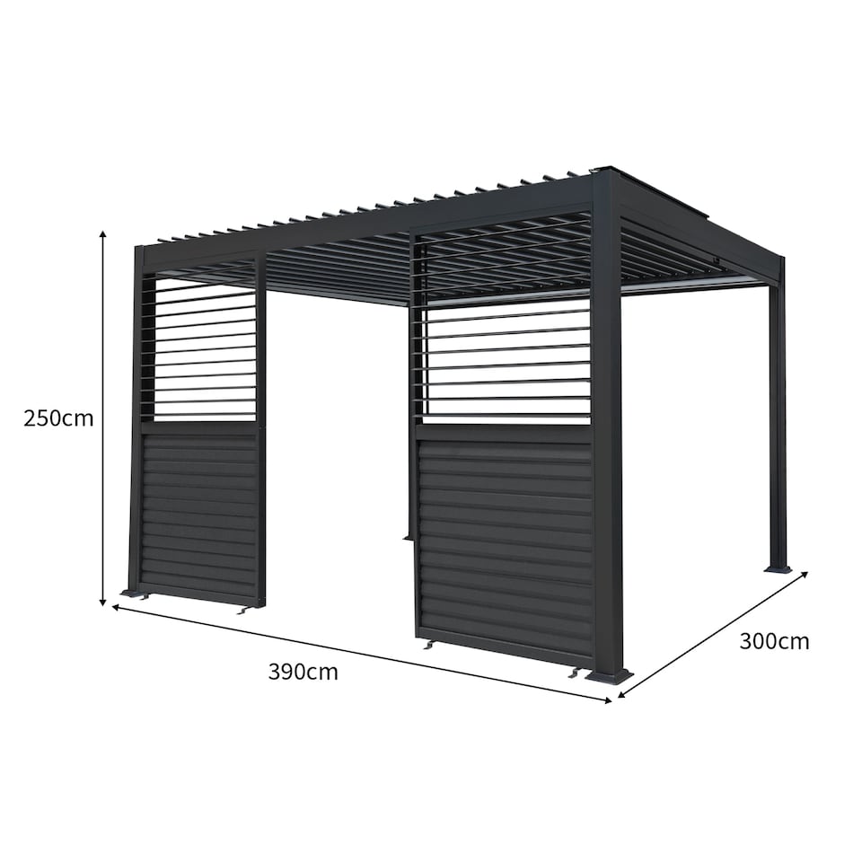 image 1 of Anthracite Aluminium Pergola With White Blinds & 2 Shutter Panels - 3m x 4m