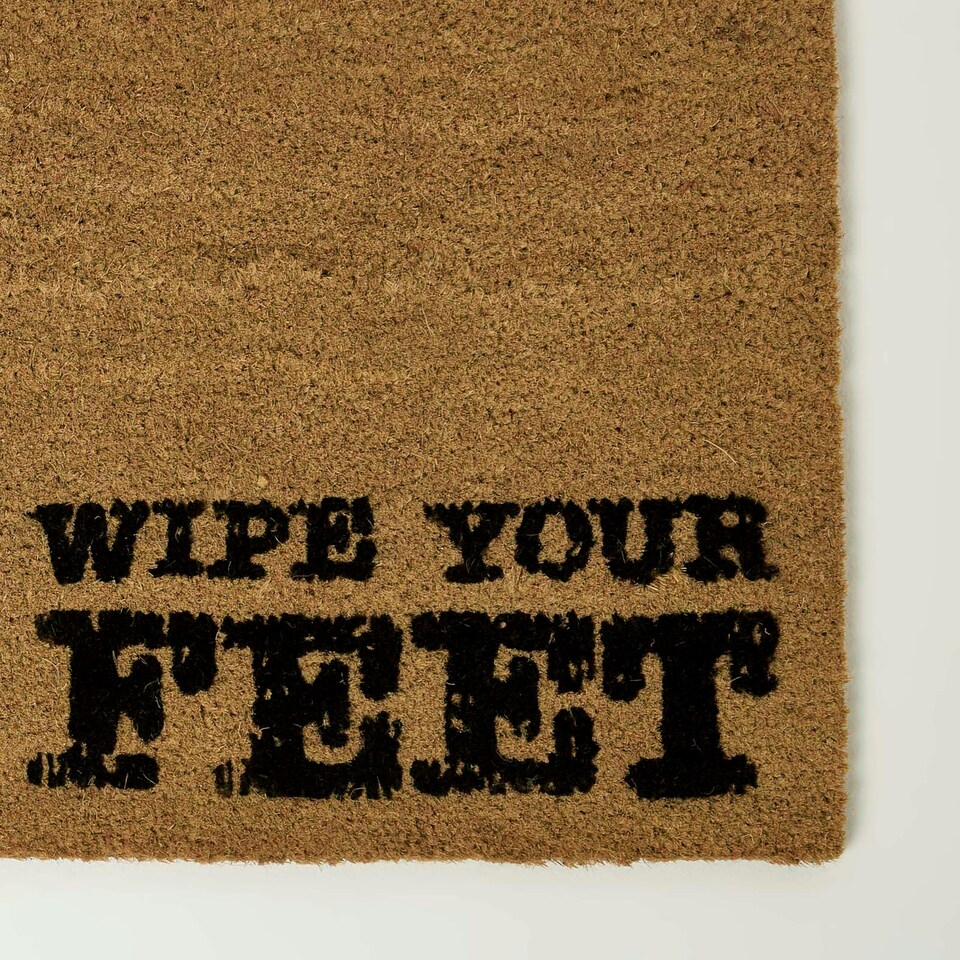 image 1 of Homescapes “Wipe Your Feet” Coir Double Door Mat Runner - 120 x 45 cm