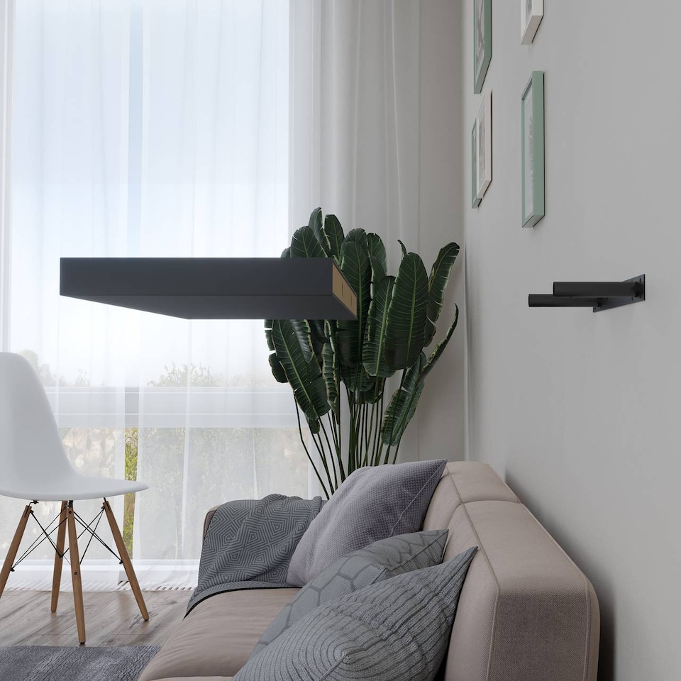 image 1 of Floating Wooden Wall Shelves - 80x23.5cm | Black | Black & Set of 2 | 2