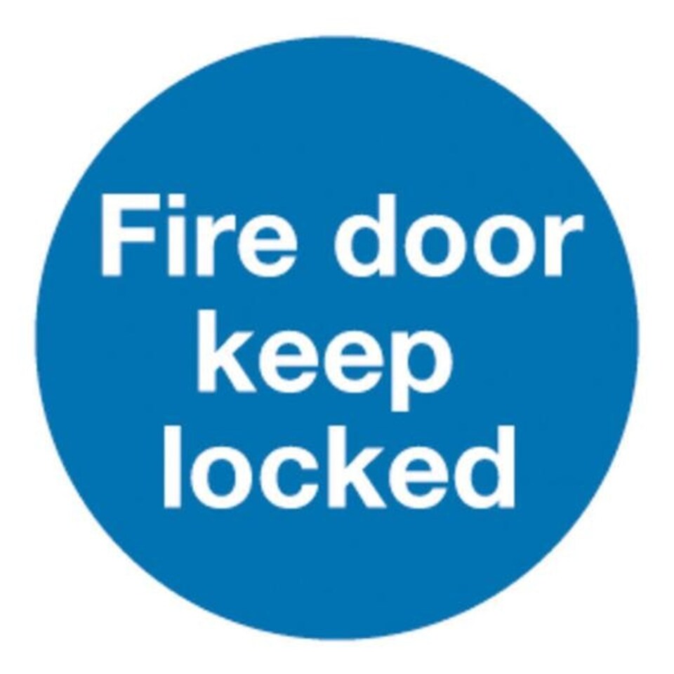 Safety Sign Fire Door Keep Locked 100x100mm Self-Adhesive (Pack of 5)