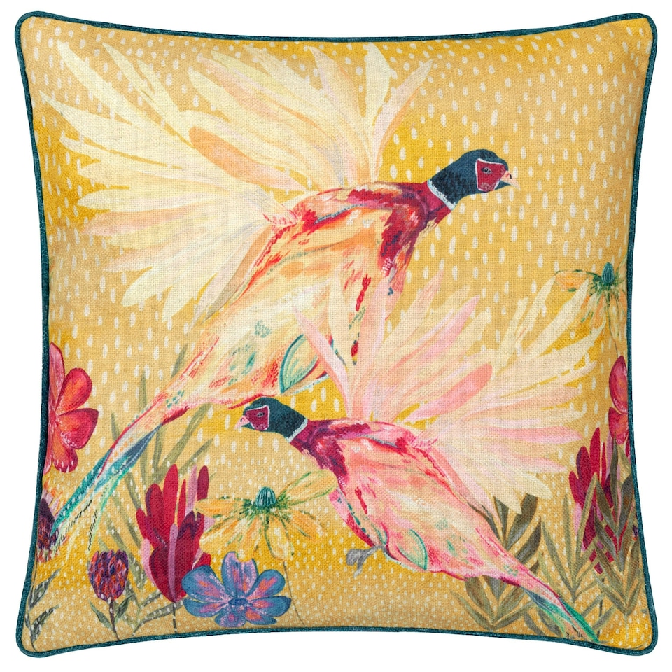 image 1 of Wylder Nature Country Wilds Pheasant Bloom Printed Gold Filled Cushion 45 x 45 cm Multi