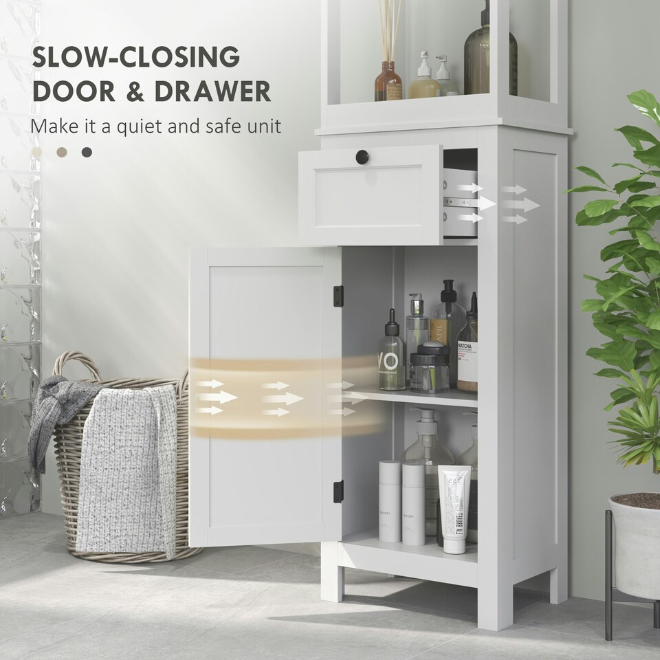 image 1 of HOMCOM Slim Bathroom Storage Cabinet with Open Shelves and Drawer, White