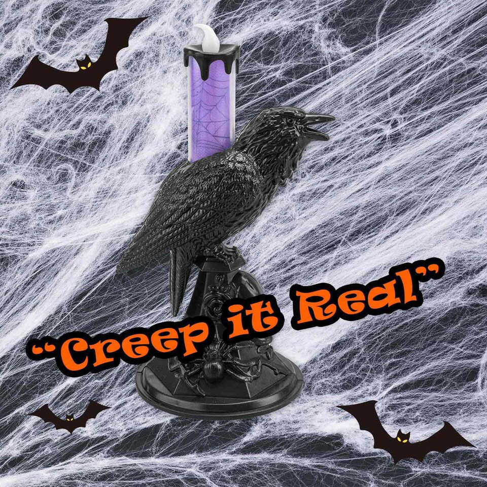 image 1 of PMS Flameless Halloween Crow Candle, Purple - 20.3 x 10 cm