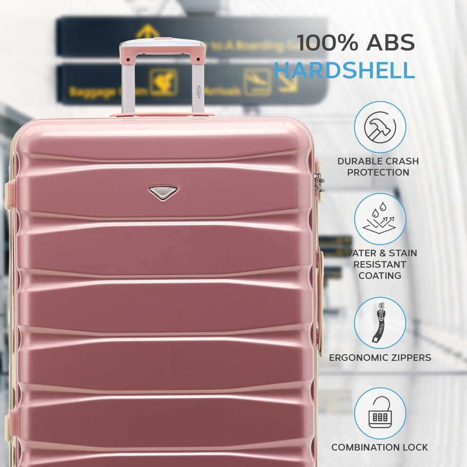 image 1 of Flight Knight 29" Extra Large Suitcase – 20kg Capacity Hard Shell Check-In Luggage with 4 Wheels  100+ Airlines Approved: Ryanair, EasyJet, Jet2, Wizz Air, BA Pink | Rose Gloss | Large