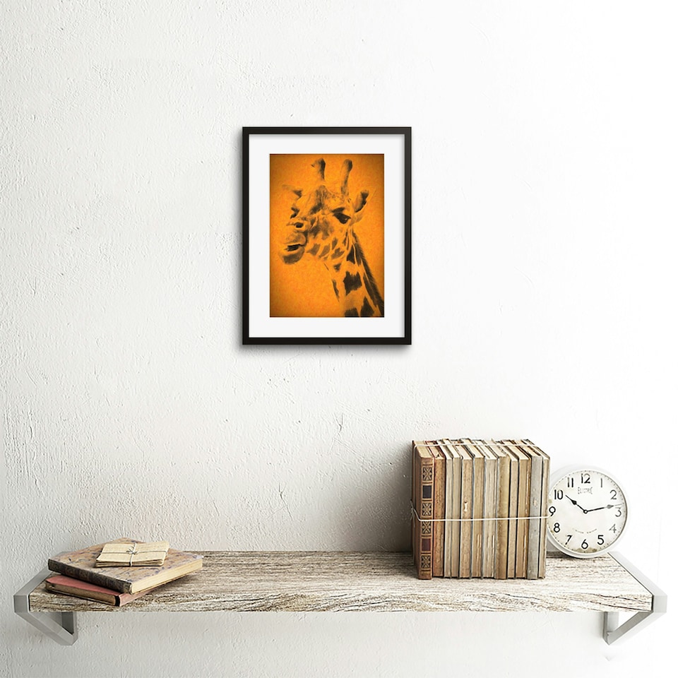 image 1 of Giraffe Head Portrait Bold Orange Animal Lover 9x7" Black Framed Wall Art Print