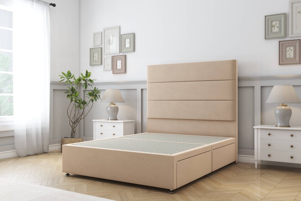 image 1 of Sloomy Texas Pebble Plush Divan Bed Base 2 Drawers Same Side With 54 Inch Floor Standing Headboard | Brown | Pebble | Single | 1