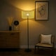image 1 of ValueLights Black Metal Stem Floor Lamp with Large Wicker Effect Drum Lampshade - Bulb Included