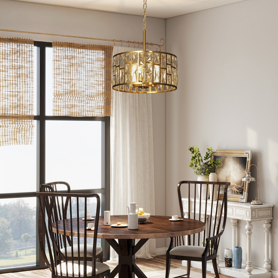 image 1 of HOMCOM Modern Flush Mount Ceiling Light, Crystal Chandelier for Living Room | Gold