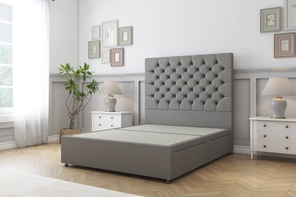 image 1 of Sloomy Mayfair Pewter Dumfries Divan Bed Base 2 Drawers Same Side With 26 Inch Strutted Headboard | Grey | Pewter | Double | 1