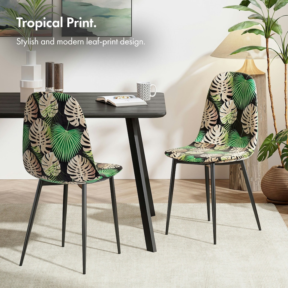 image 1 of VonHaus Leighton Palm Print Set of 2 Dining Chairs
