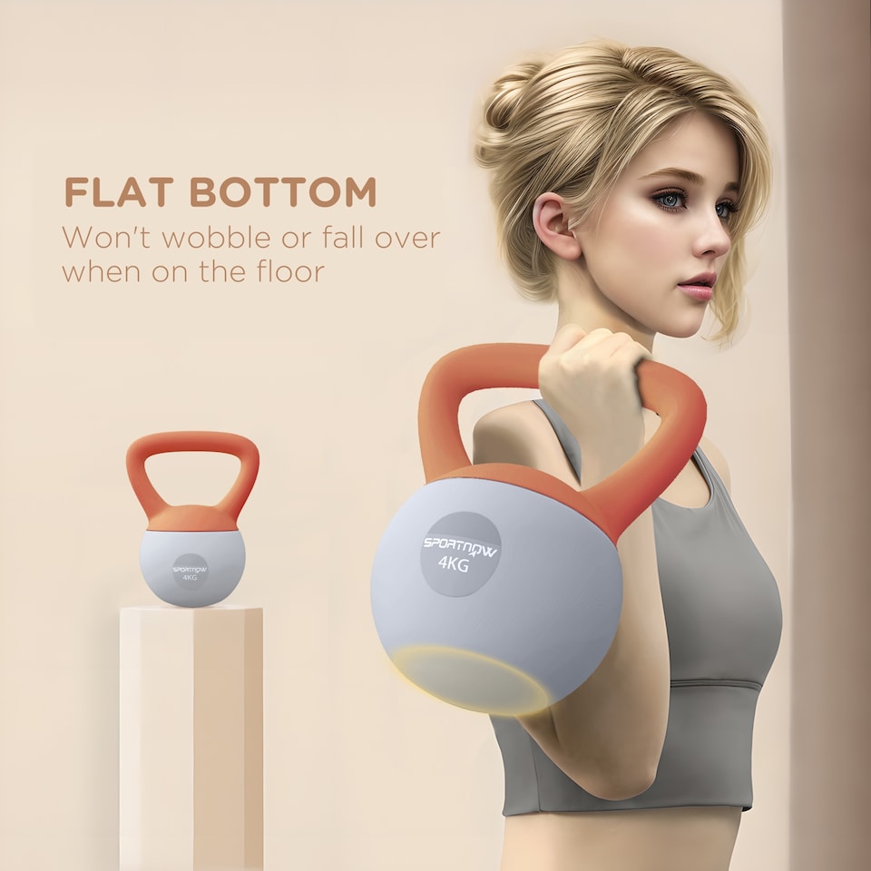 image 1 of (4KG, Orange and Grey) SPORTNOW Soft Home Kettlebell with Non-Slip Handle