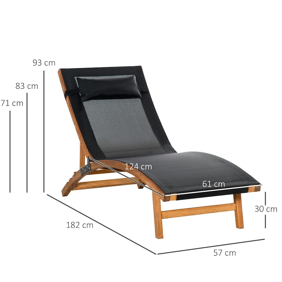 image 1 of Outsunny Ergonomic Outdoor Chaise w/ Adjustable Back and Pillow for Garden Black