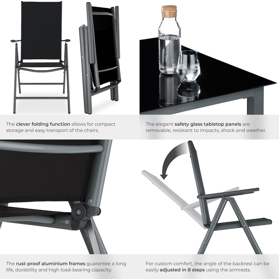 image 1 of Garden Table and Chairs Pompeii - for 8 people, aluminium frame, adjustable backrests | Grey | anthracite | 189 x 90 x 72,70 cm | 1