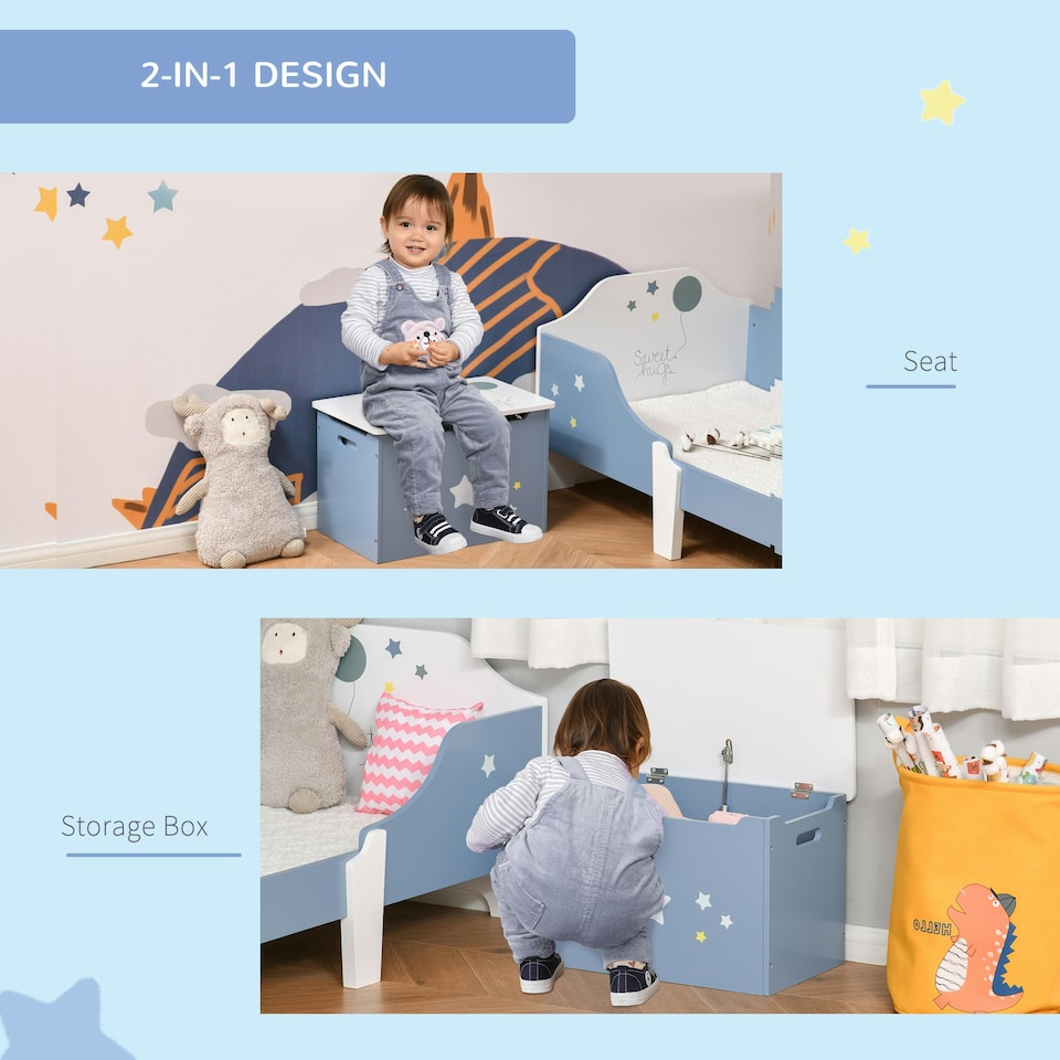 image 1 of HOMCOM Kids Wooden Toy Box Children Storage Chest Organiser Side Handle Blue Blue | 55 x 34 x 35.5cm