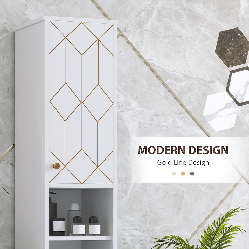 image 1 of HOMCOM Tall Bathroom Storage Cabinet with Doors, Slim Bathroom Storage Unit with Adjustable Shelves, Freestanding Bathroom Storage Unit, White | White | White