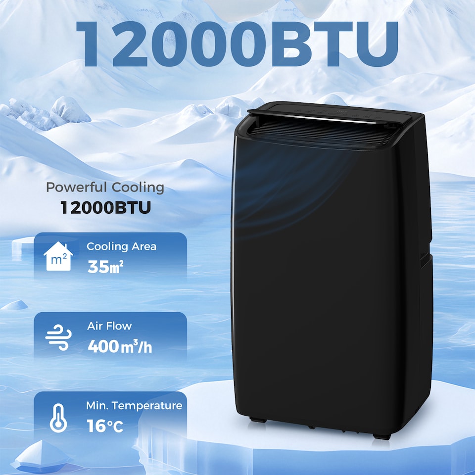 image 1 of HOMCOM 12,000 BTU Portable Air Conditioner Unit with Remote, 24H Timer | Black | Black | 41 x 33.5 x 71