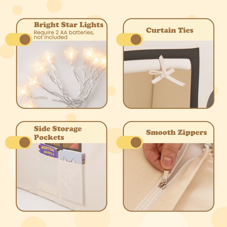 image 1 of COSTWAY Kids Play Tent Large Playhouse w/ Door Curtain & Windows-Beige + Grey