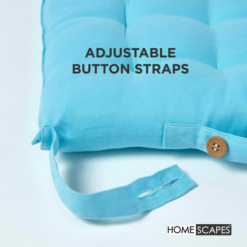image 1 of Homescapes 4 x Seat Pads Luxury Cotton Indoor Outdoor Garden Dining Cushion Light | Blue | 40 x 40 cm | 4