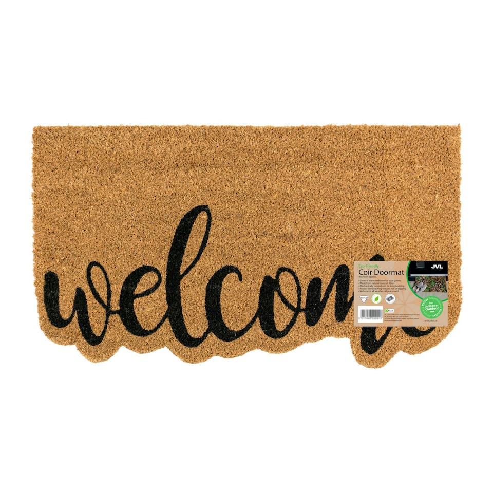 image 1 of JVL Latex Backed Coir Entrance Doormat, 40x70cm - Shaped Welcome