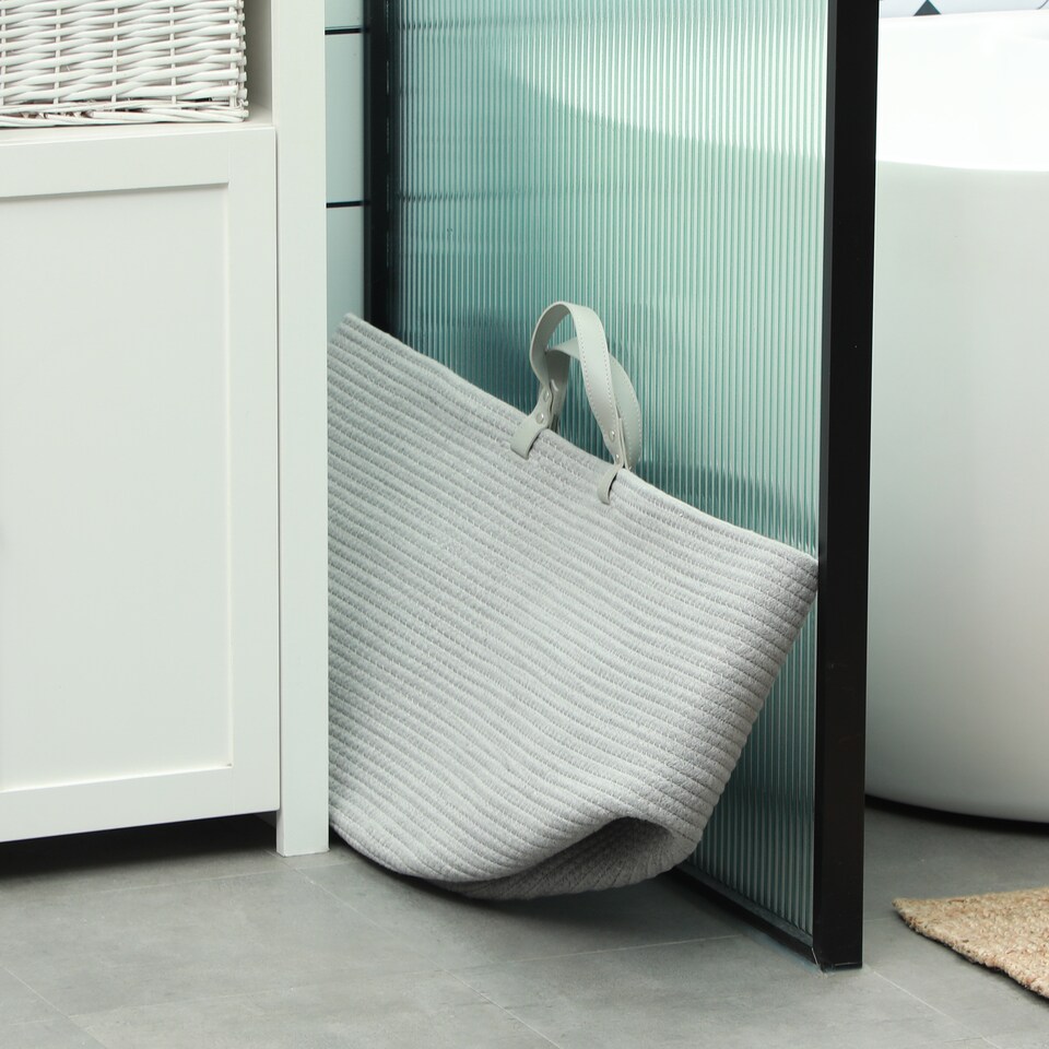 image 1 of HOMCOM 88L Laundry Hamper, Cotton Rope Laundry Basket with Handles, Collapsible Washing Bin, 56 x 35.5cm, Grey