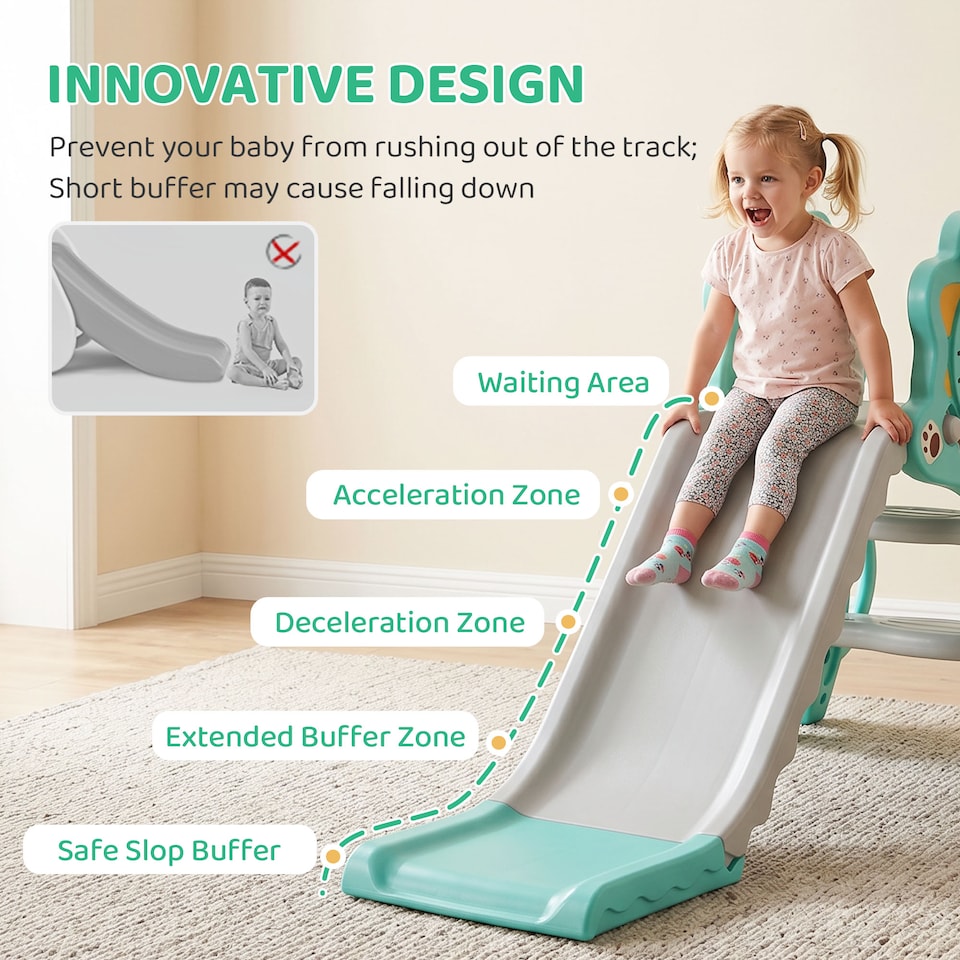 image 1 of AIYAPLAY 3 in 1 Kids Slide for Indoor with Basketball Hoop - Blue