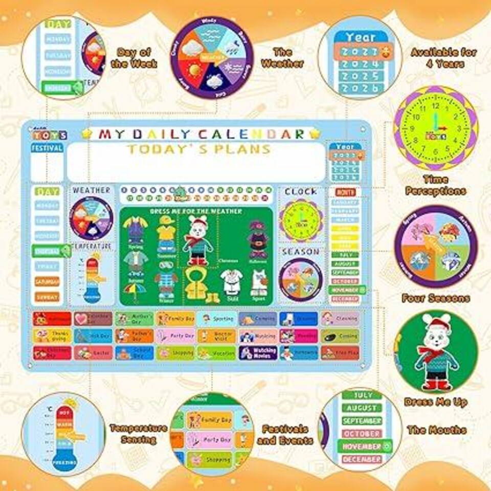 image 1 of Hang-Up Educational Busy Board for Kids – Learn Numbers, Days & More - Gift Toy for Toddlers