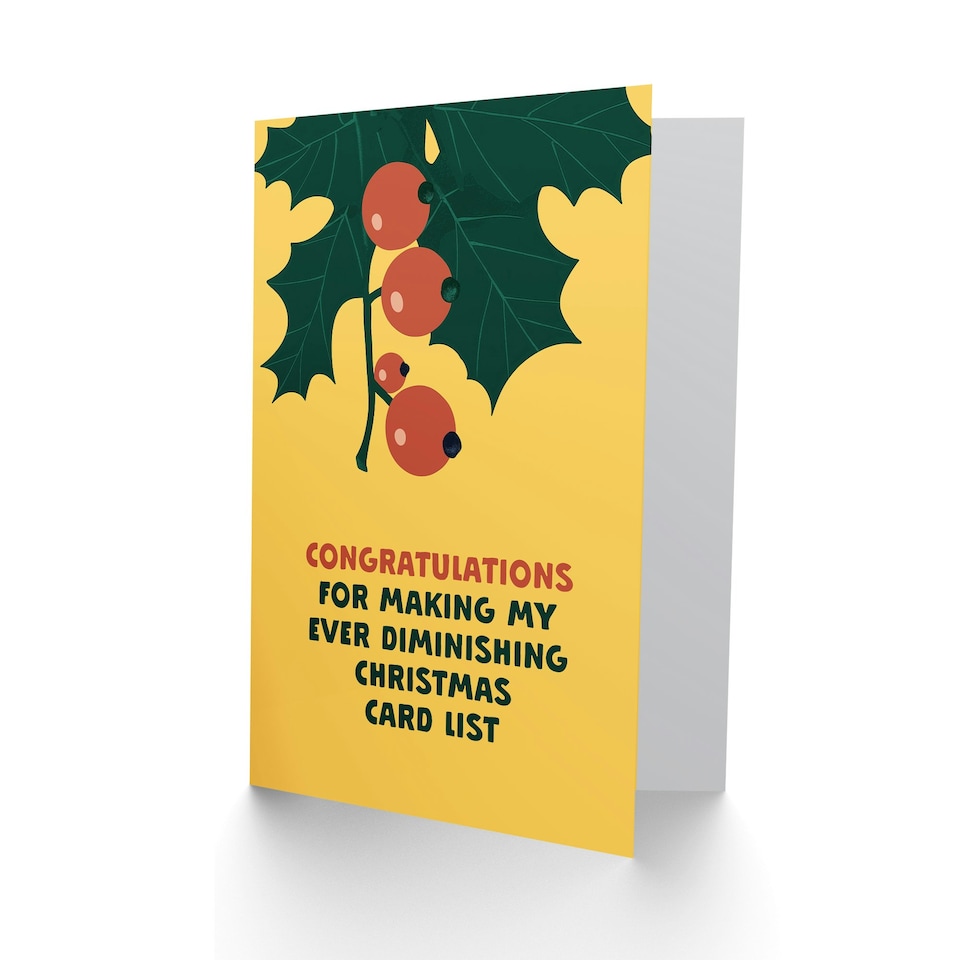image 1 of Congratulations For Making Diminishing List Funny Blank For Him Or Her Art Christmas Card