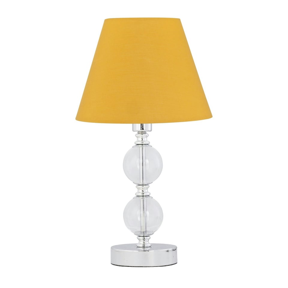 image 1 of Chrome Two Ball Table Lamp with Ochre Yellow Shade Chrome | Red