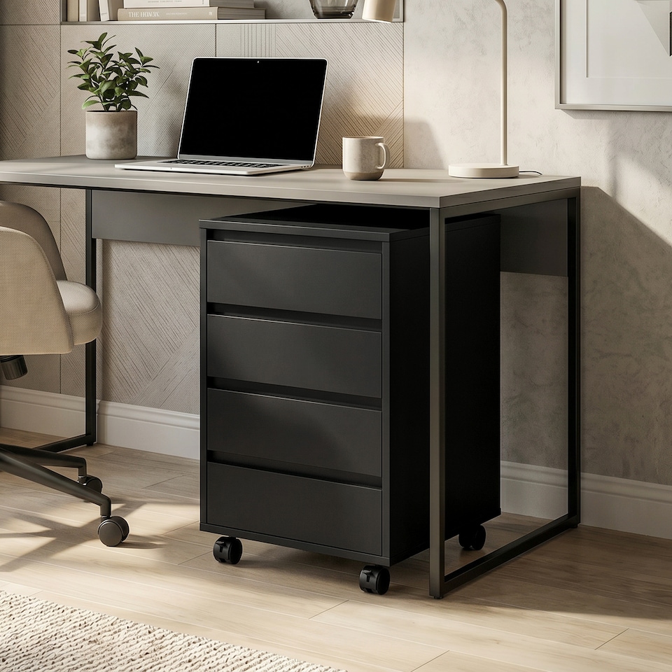 image 1 of HOMCOM Mobile Vertical Filing Cabinet with 4 Drawers for Home Office, Black