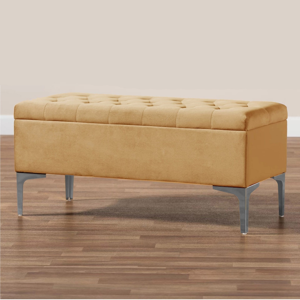 image 1 of Modena Storage Ottoman Bench, Ottoman Footstool with Legs, 90cm Plush Velvet Upholstered End of Bed Bench, Mink